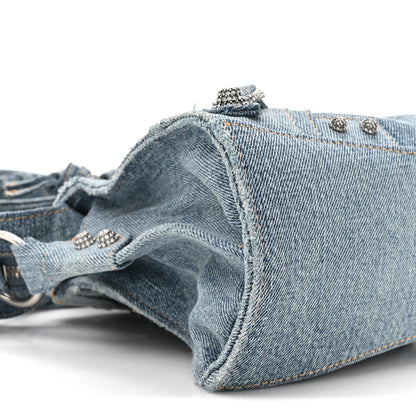 Balenciaga Washed Frayed Denim Crystal Neo Cagole Handbag XS Blue 8 of 9