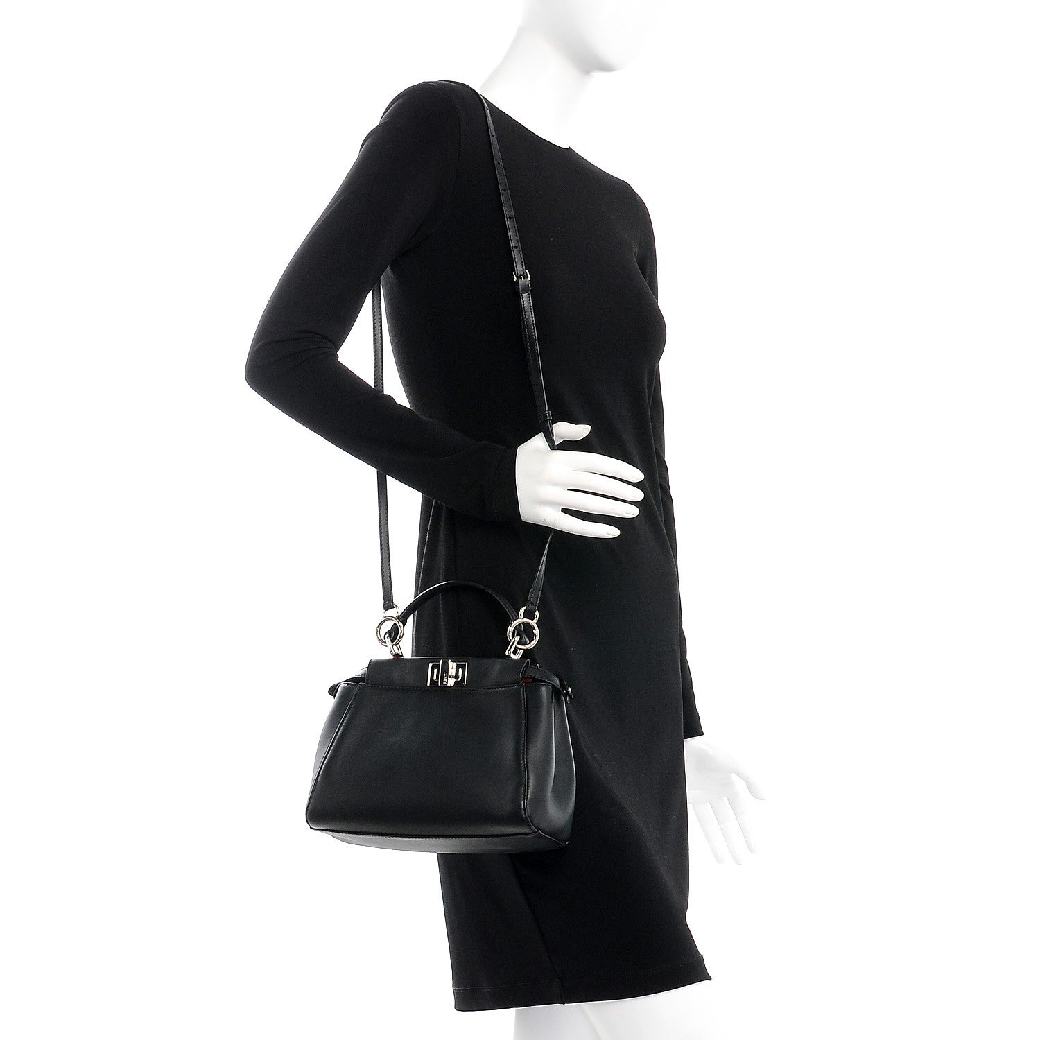 Fendi Nappa Karung Monster Eyes Mini Peekaboo Iconic Satchel Black Papavero 2 of 12