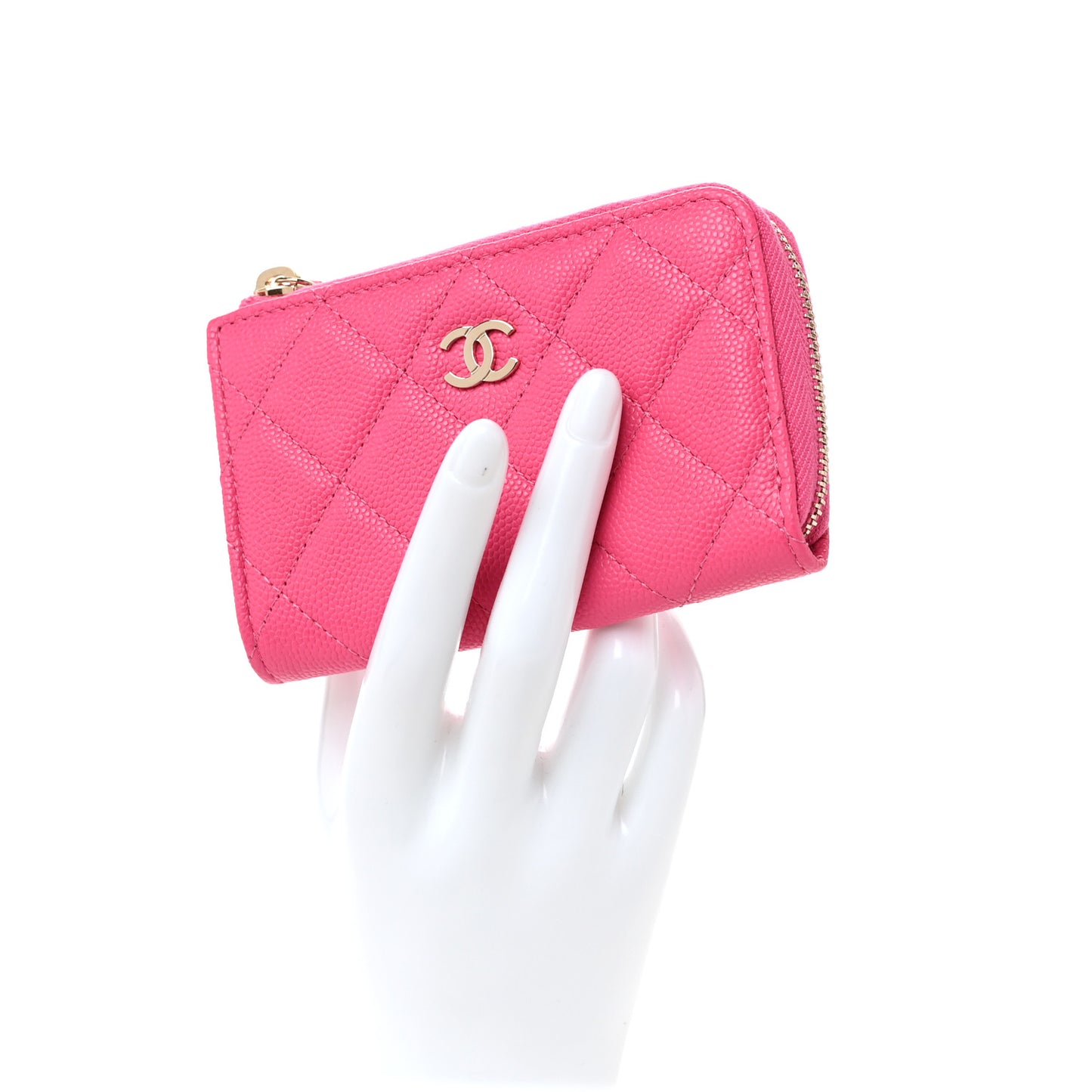 Caviar Quilted Zipped Key Holder Case Pink