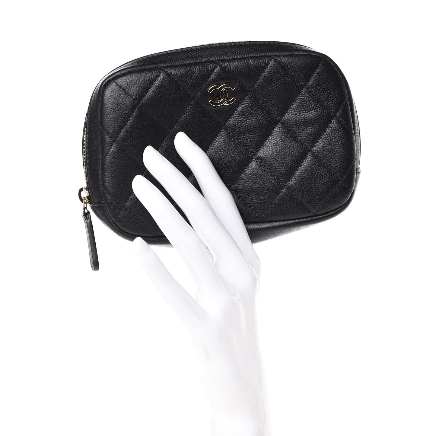 Caviar Quilted Small Curvy Pouch Cosmetic Case Black