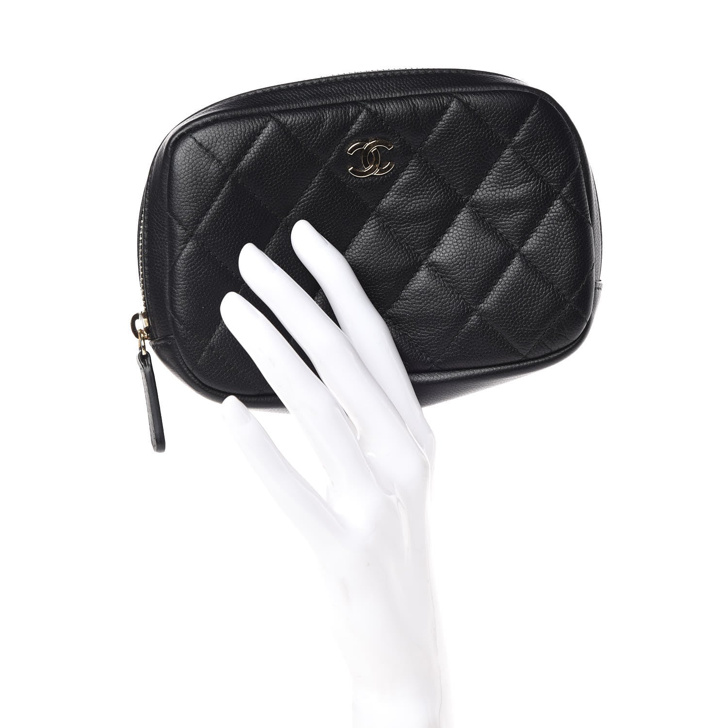 Chanel Caviar Quilted Small Curvy Pouch Cosmetic Case Black 2 of 9