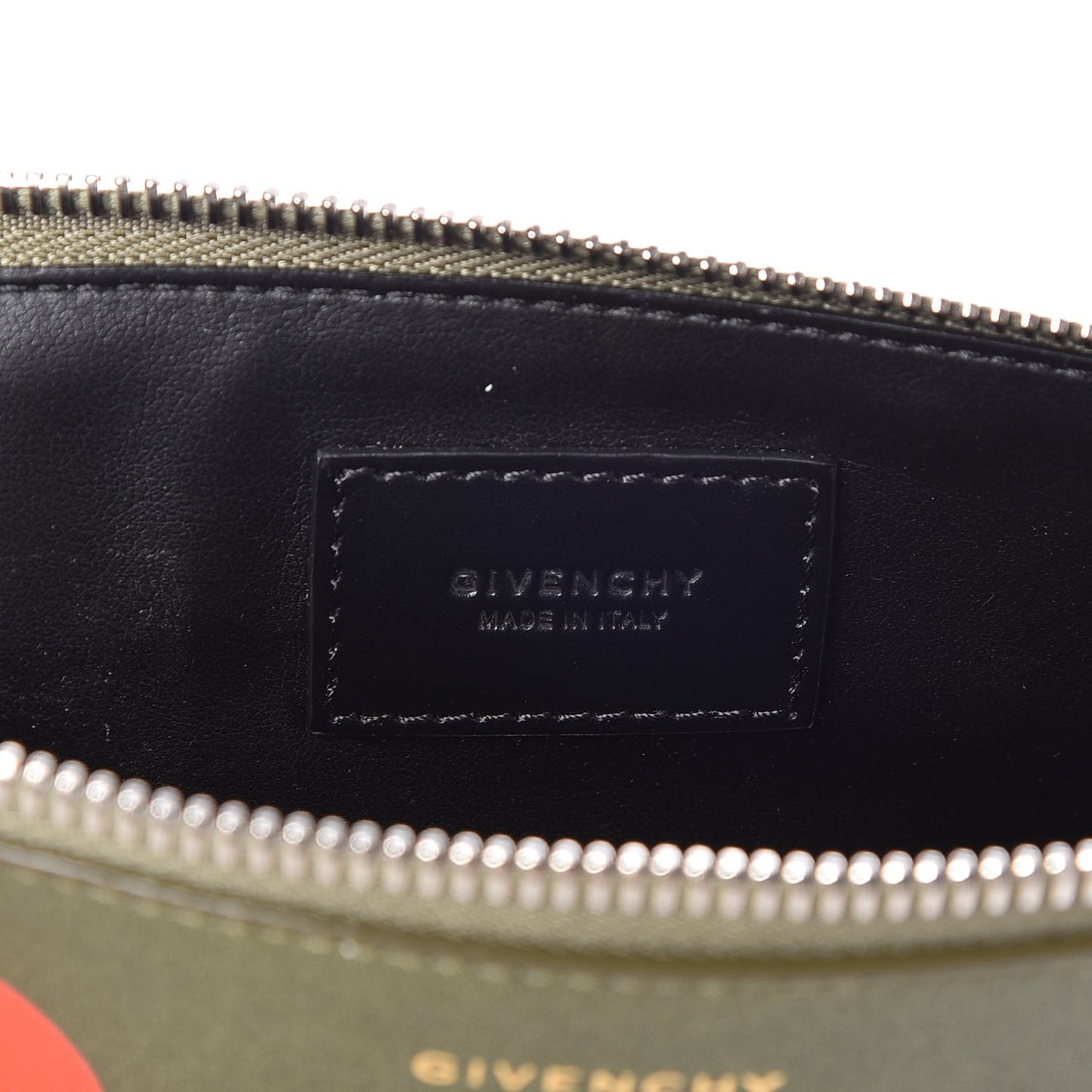 Calfskin Egyptian Print Zip Pouch Olive
