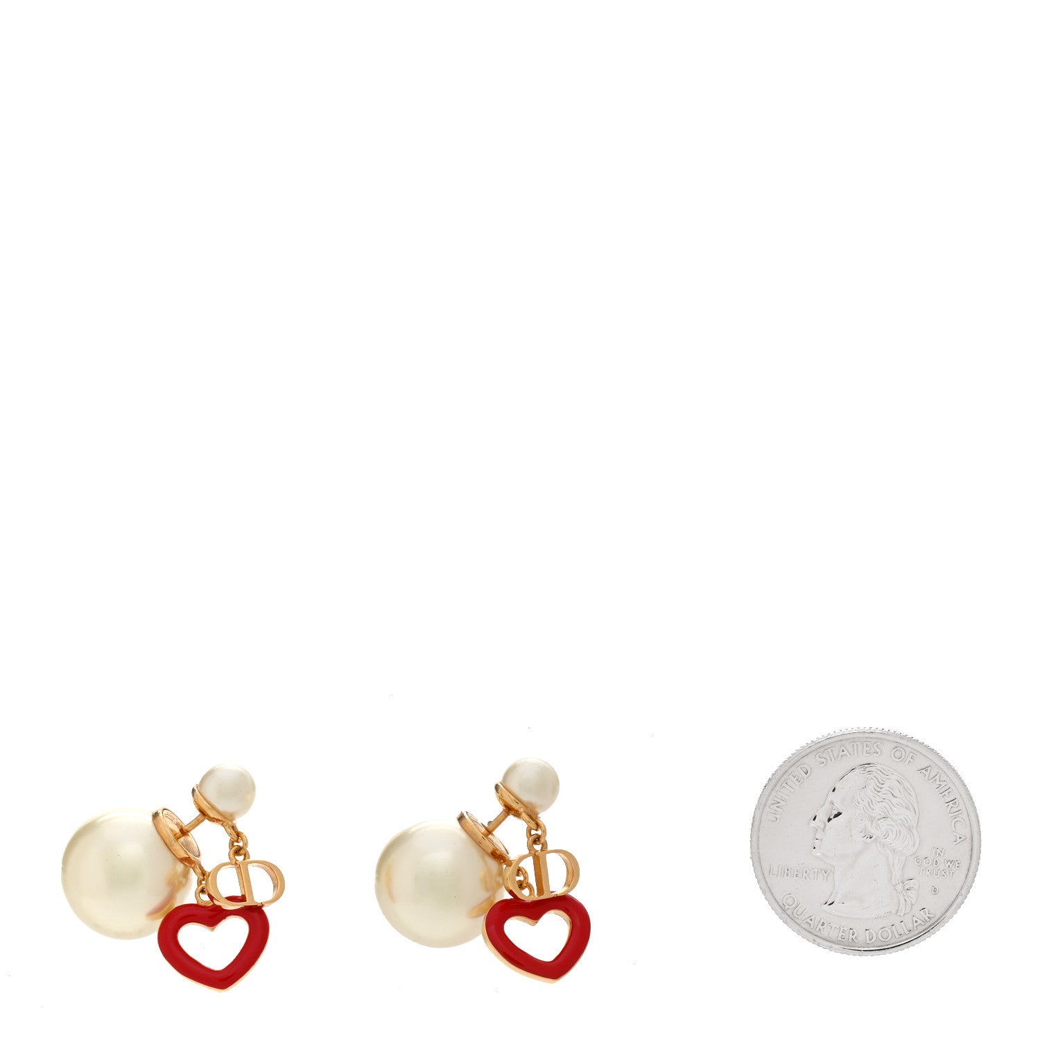 Christian Dior Pearl Heart Tribal Dioramour Earrings Gold Red 2 of 4
