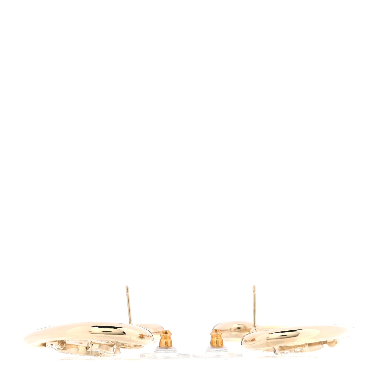Chanel Metal Crystal CC Logo Heart Earrings Gold 3 of 5