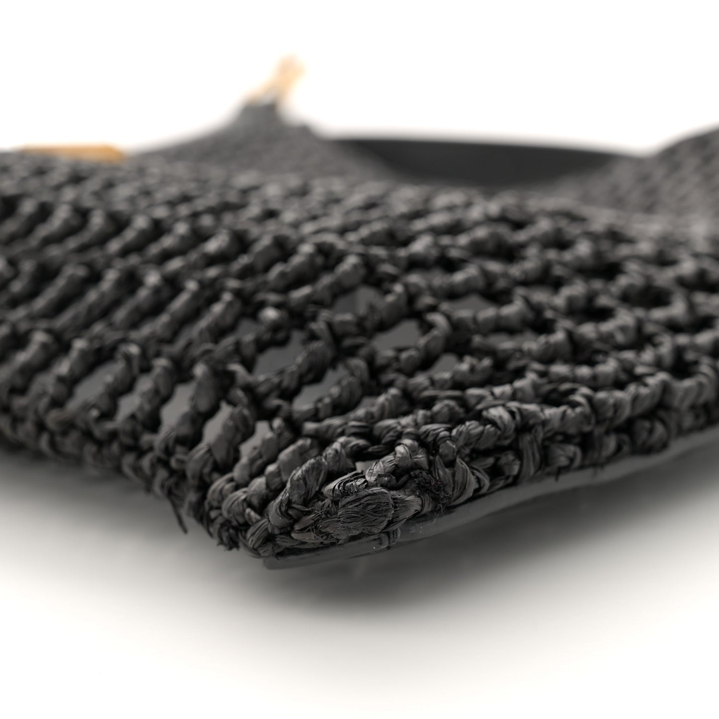 Raffia Calfskin Oxalis Shoulder Bag Black