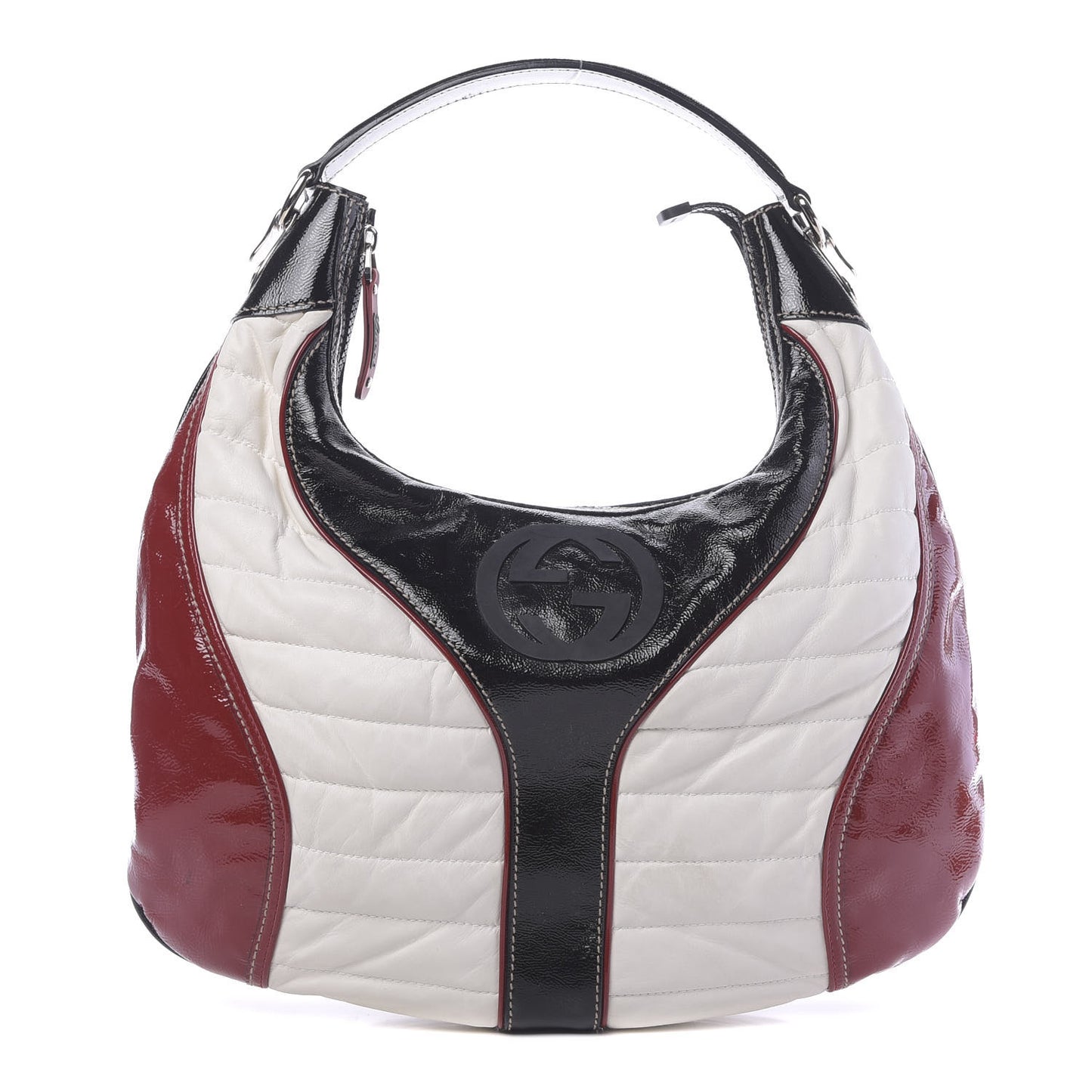 Patent Calfskin Medium Snow Glam Hobo Black White Red