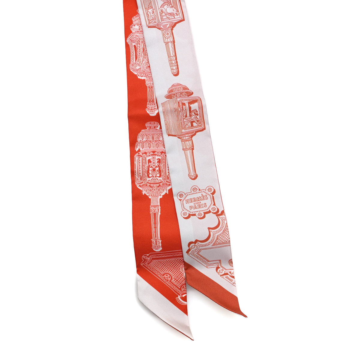 Hermes Silk Merveilleuses Lanternes Twilly Gris Perle Rouge White 2 of 3