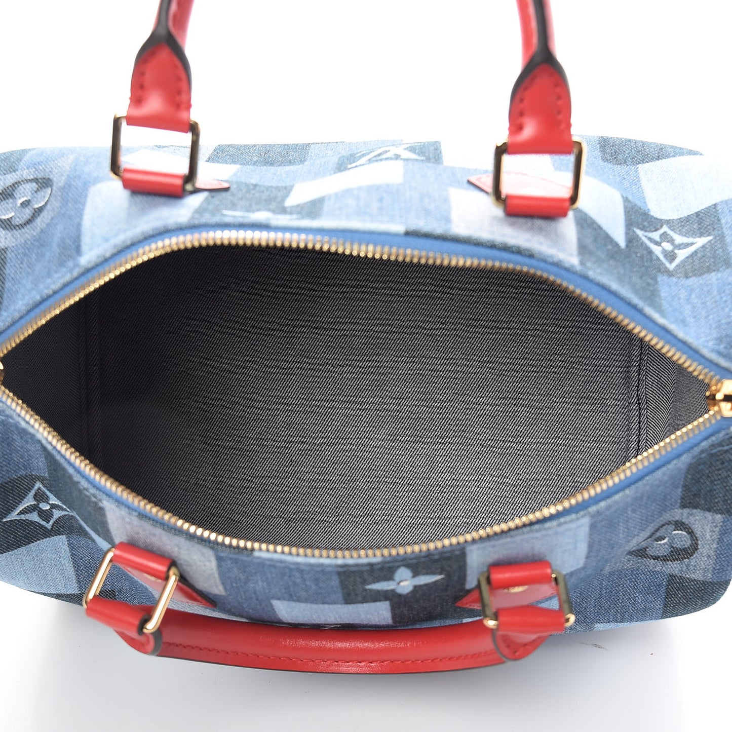 Denim Damier Monogram Patchwork Speedy Bandouliere 30 Blue Rouge