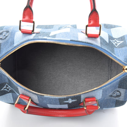 Louis Vuitton Denim Damier Monogram Patchwork Speedy Bandouliere 30 Blue Rouge 6 of 12