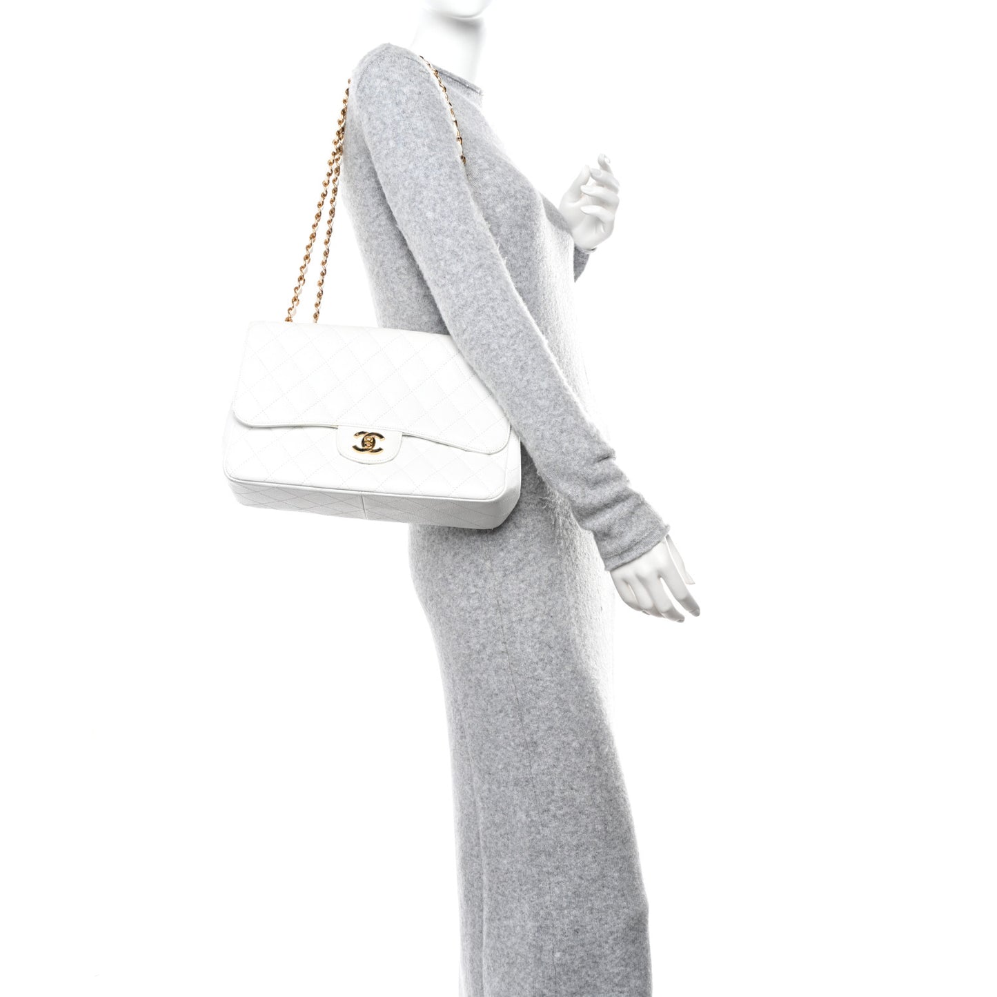 Caviar Quilted Jumbo Single Flap White