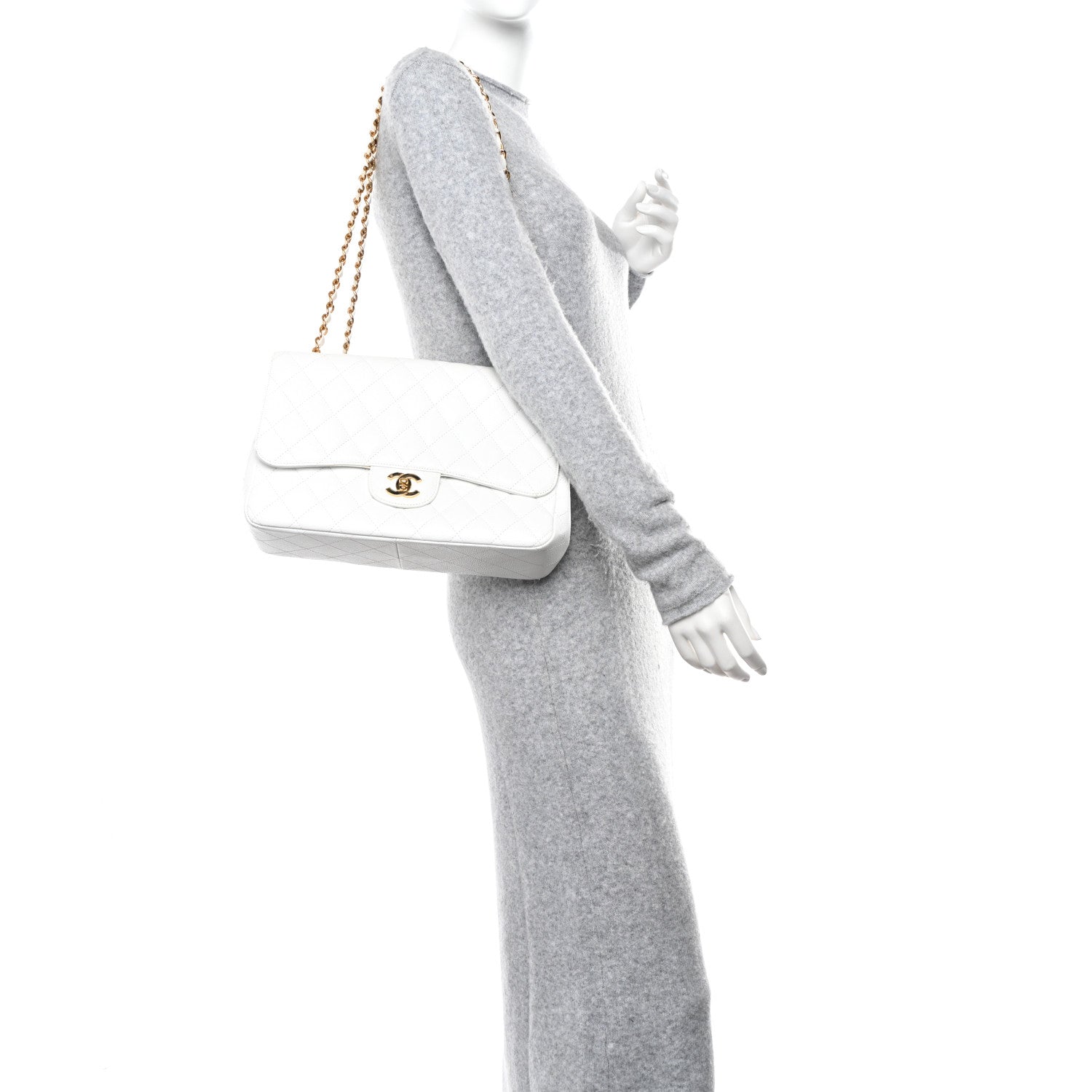 Chanel Caviar Quilted Jumbo Single Flap White 2 of 11