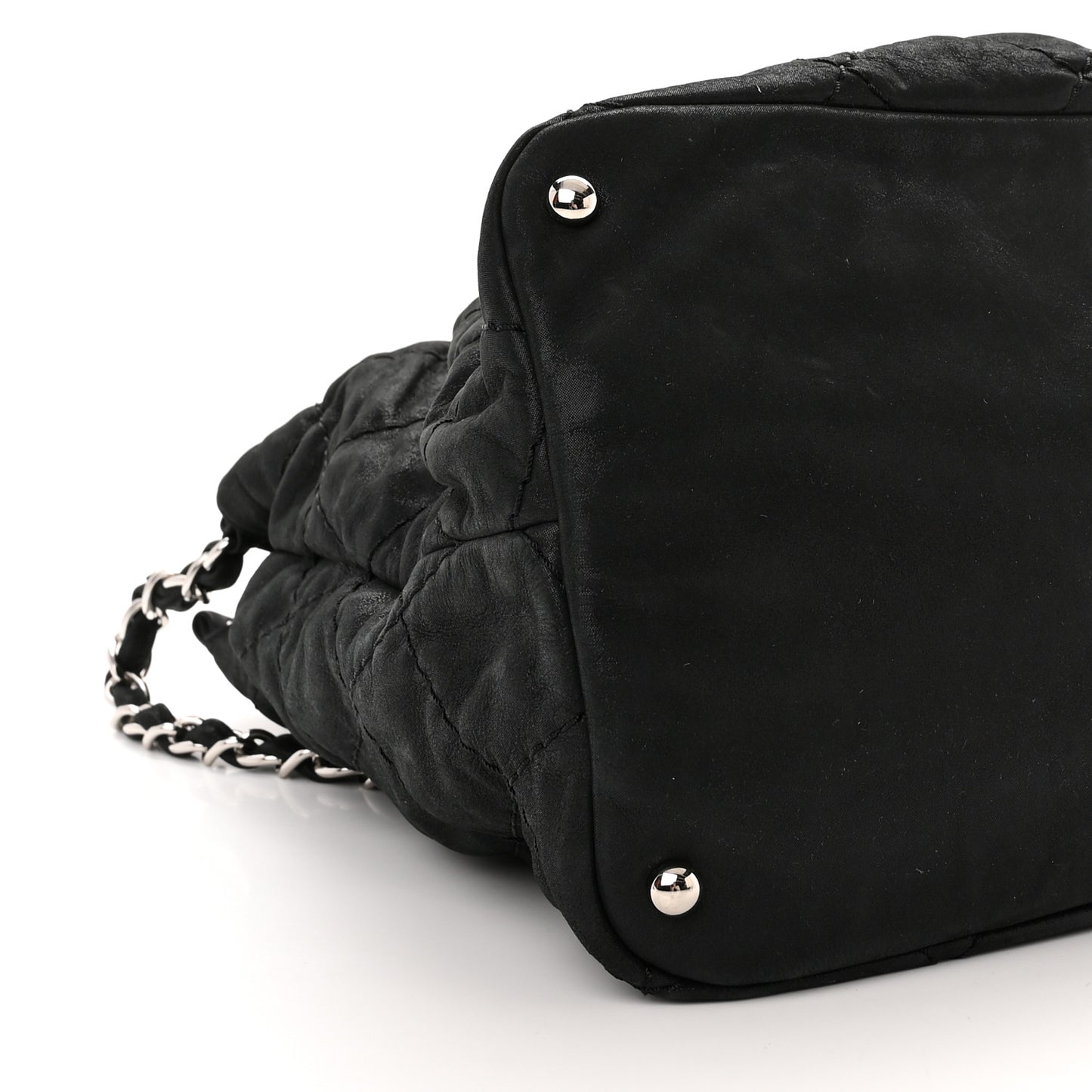 Iridescent Calfskin Stitched CC Shopping Tote Black