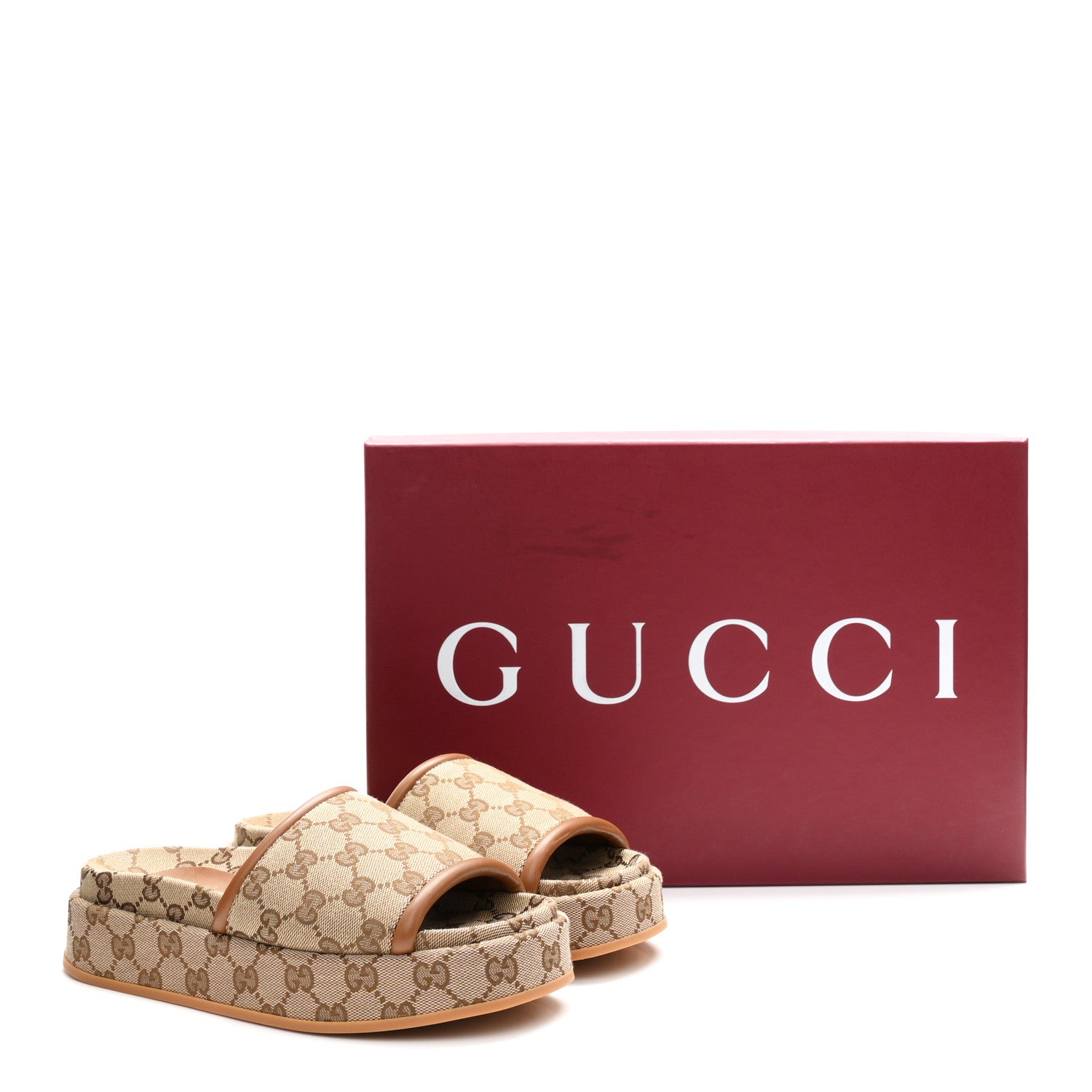 Gucci Original GG Canvas Monogram Womens GG Platform Sandals 37.5 Beige Ebony Sundial Beige Ebony Sundial 10 of 10