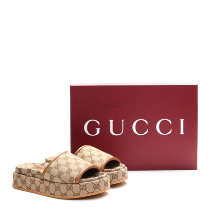 Gucci Original GG Canvas Monogram Womens GG Platform Sandals 37.5 Beige Ebony Sundial Beige Ebony Sundial 10 of 10