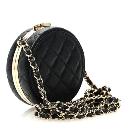 Chanel Lambskin Enamel Quilted Round Poker Chip Clutch With Chain Black White 3 of 11