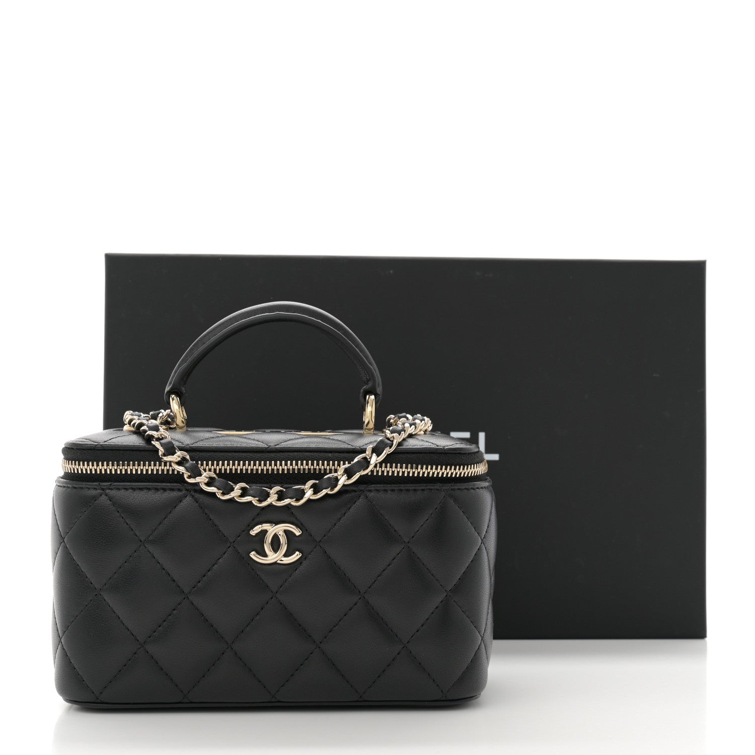 Chanel Lambskin Quilted Trendy Small Top Handle Vanity Case With Chain Black 11 of 11