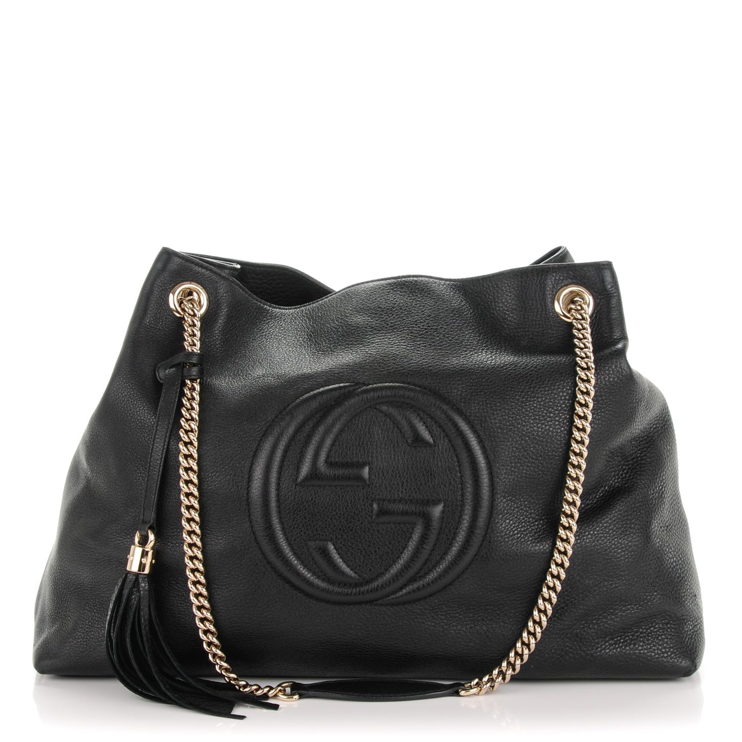 Pebbled Calfskin Large Soho Chain Shoulder Bag Black