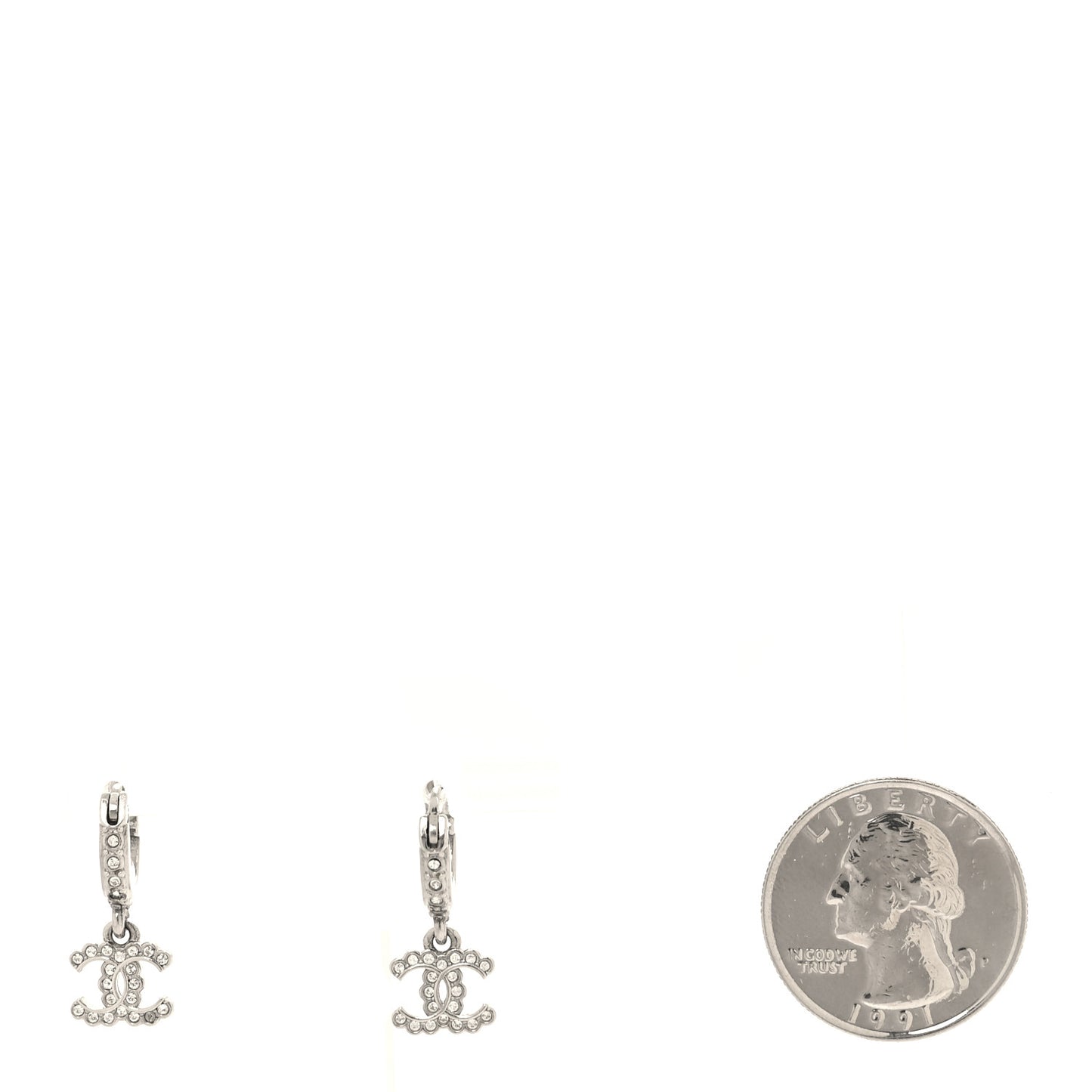 Metal Crystal CC Hoop Drop Earrings Silver