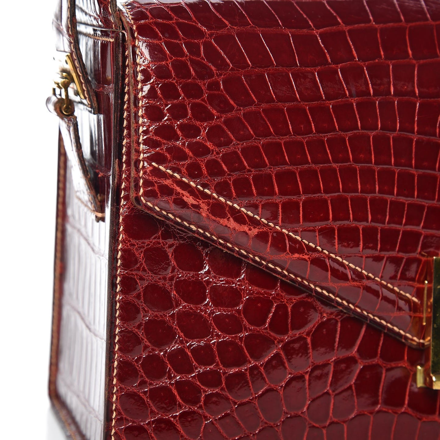 Shiny Porosus Crocodile Handbag Rouge H