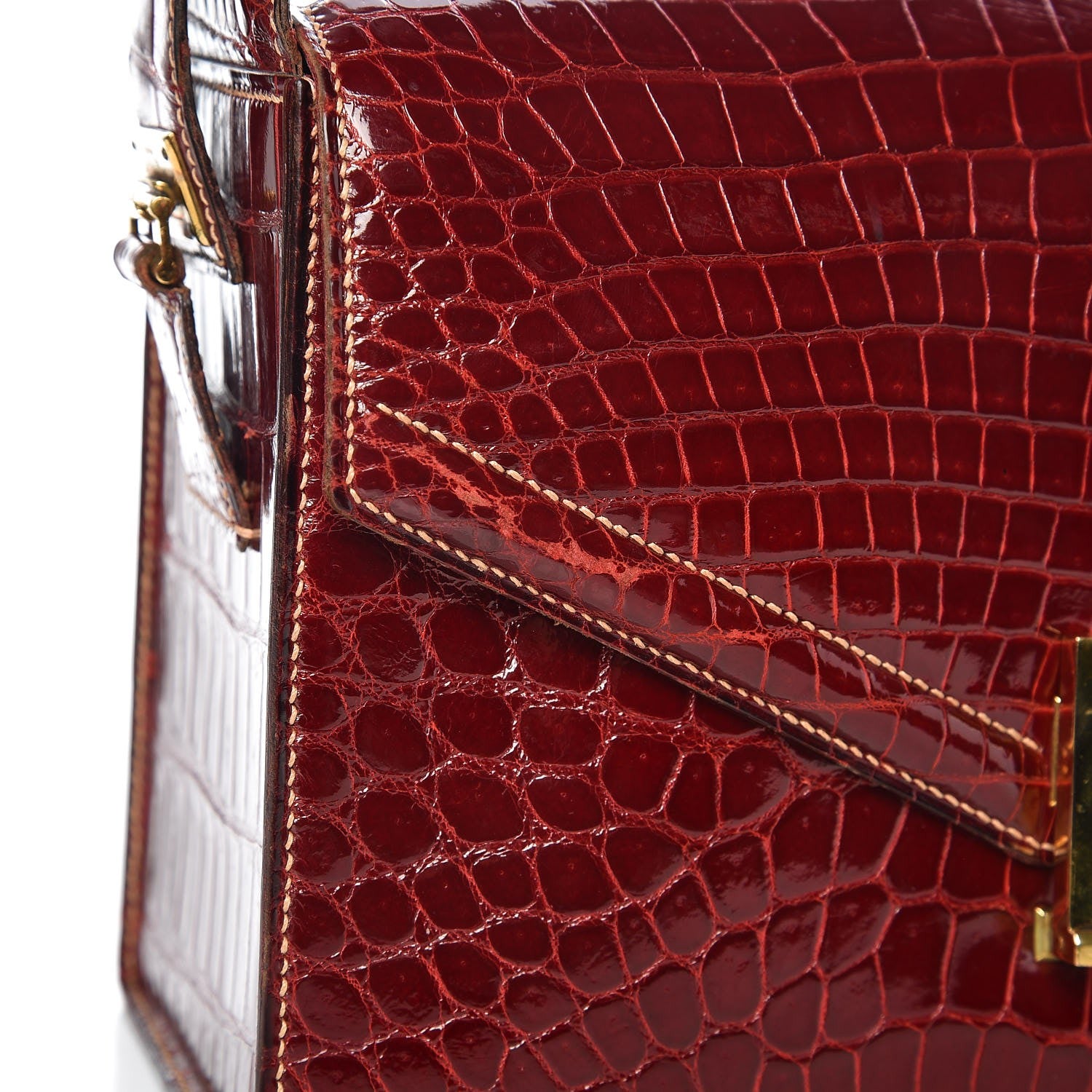 Hermes Shiny Porosus Crocodile Handbag Rouge H 13 of 13