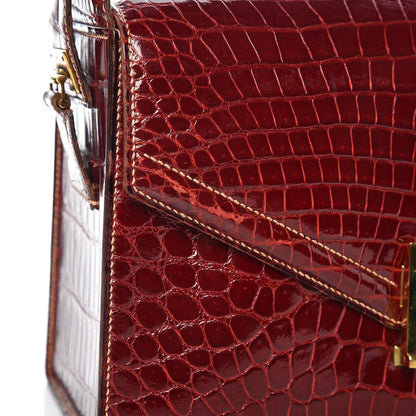 Hermes Shiny Porosus Crocodile Handbag Rouge H 13 of 13