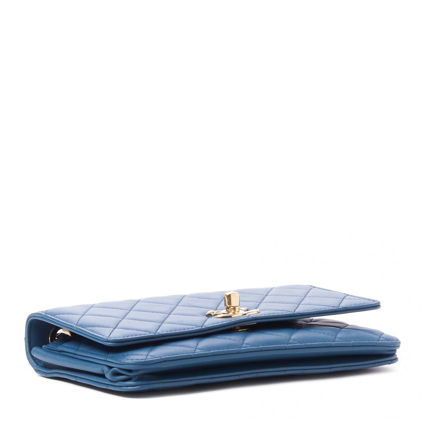 Lambskin Quilted Trendy CC Wallet On Chain WOC Blue