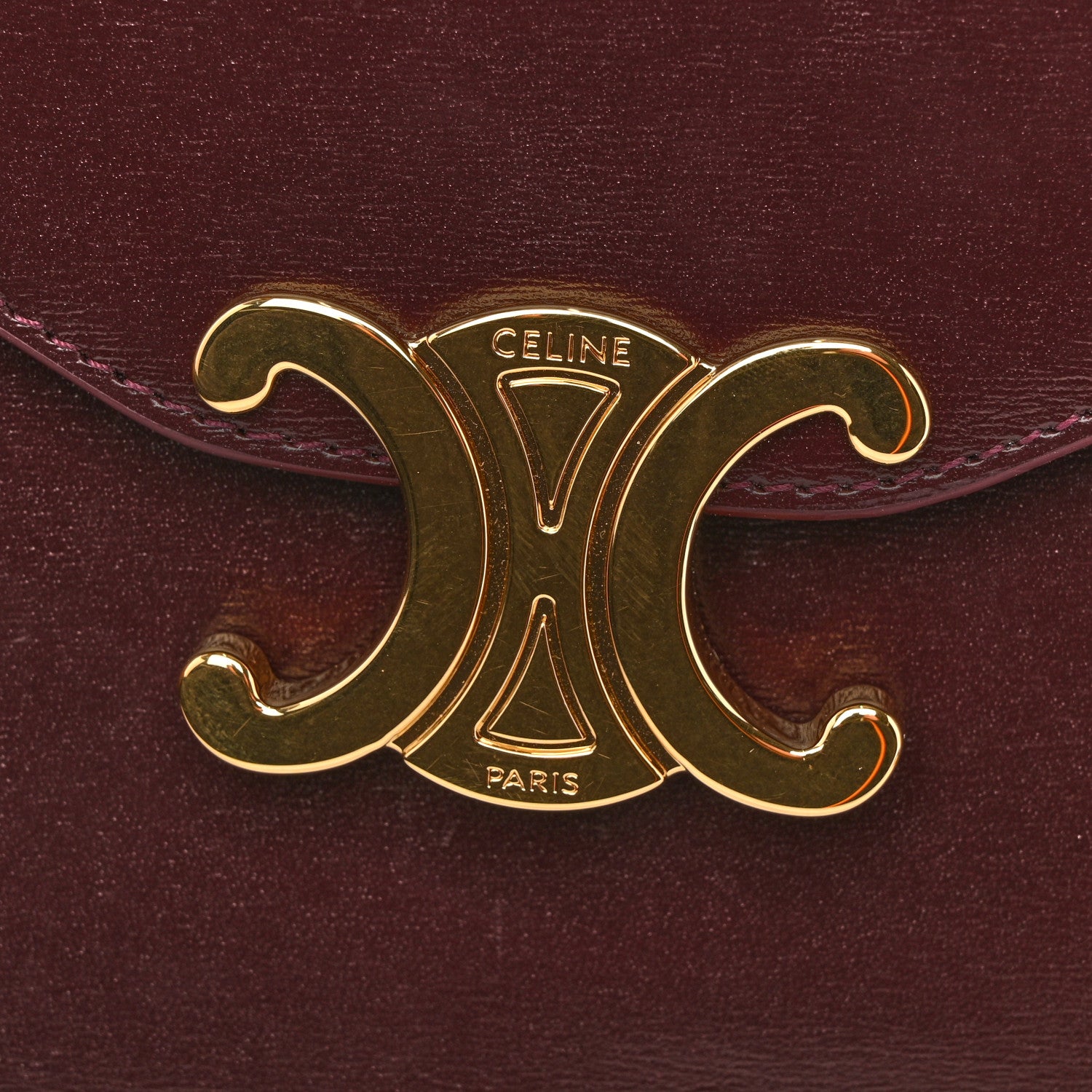 Celine Shiny Calfskin Triomphe Margo Wallet on Chain Burgundy 11 of 11