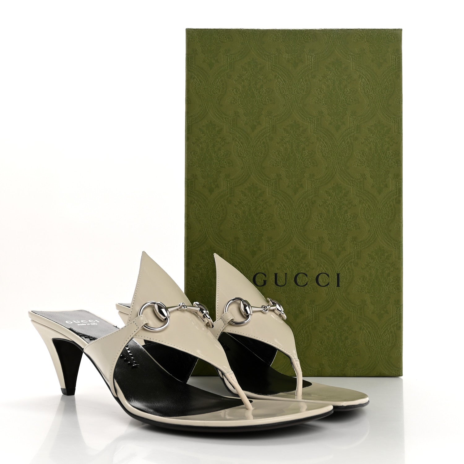 Gucci Patent Mariame Horsebit 55mm Mule Slide Sandals 39.5 Mystic White 9 of 9