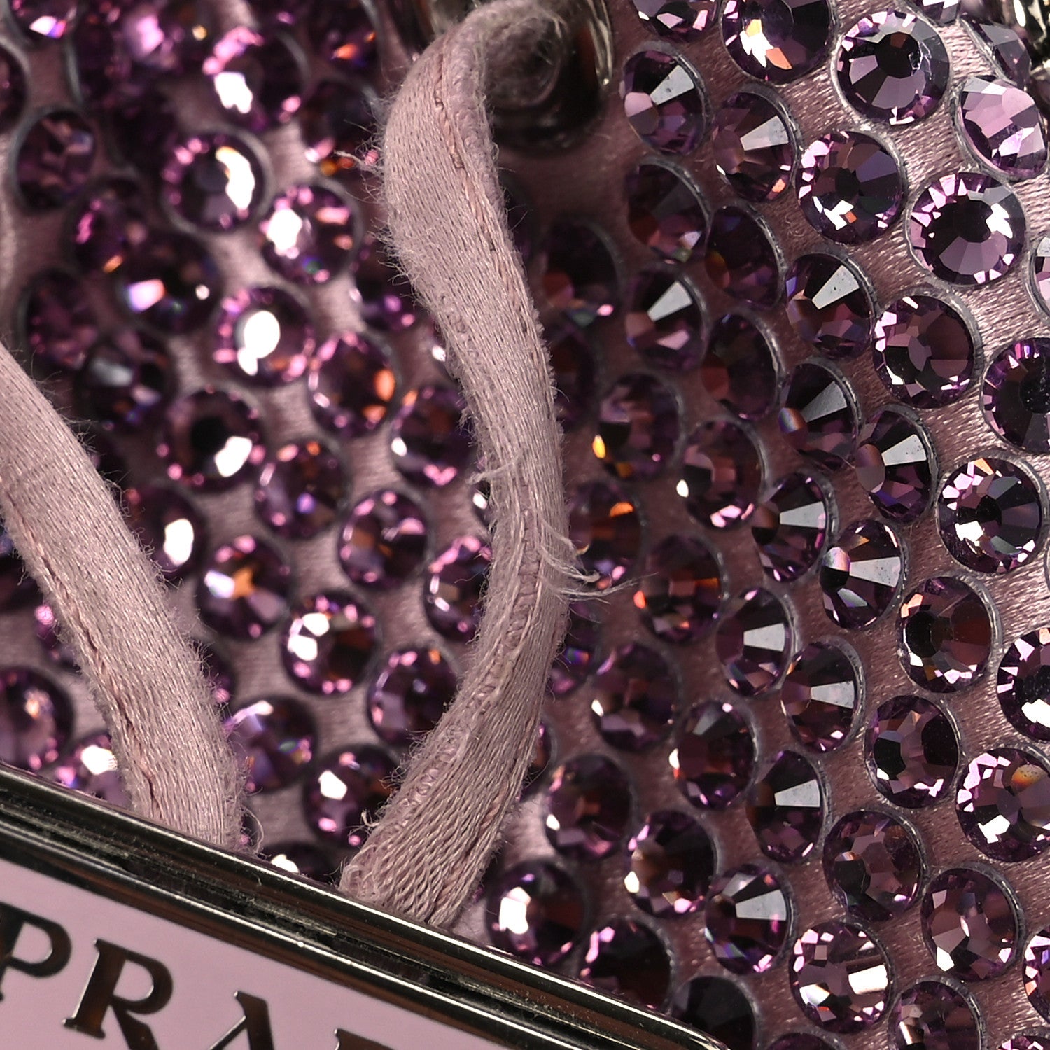 Prada Satin Crystal Metal Triangle Logo Mini Drawcord Pouch Shoulder Bag Alabastro 10 of 13