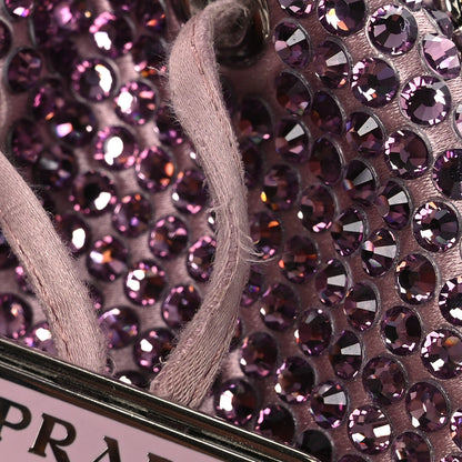 Prada Satin Crystal Metal Triangle Logo Mini Drawcord Pouch Shoulder Bag Alabastro 10 of 13