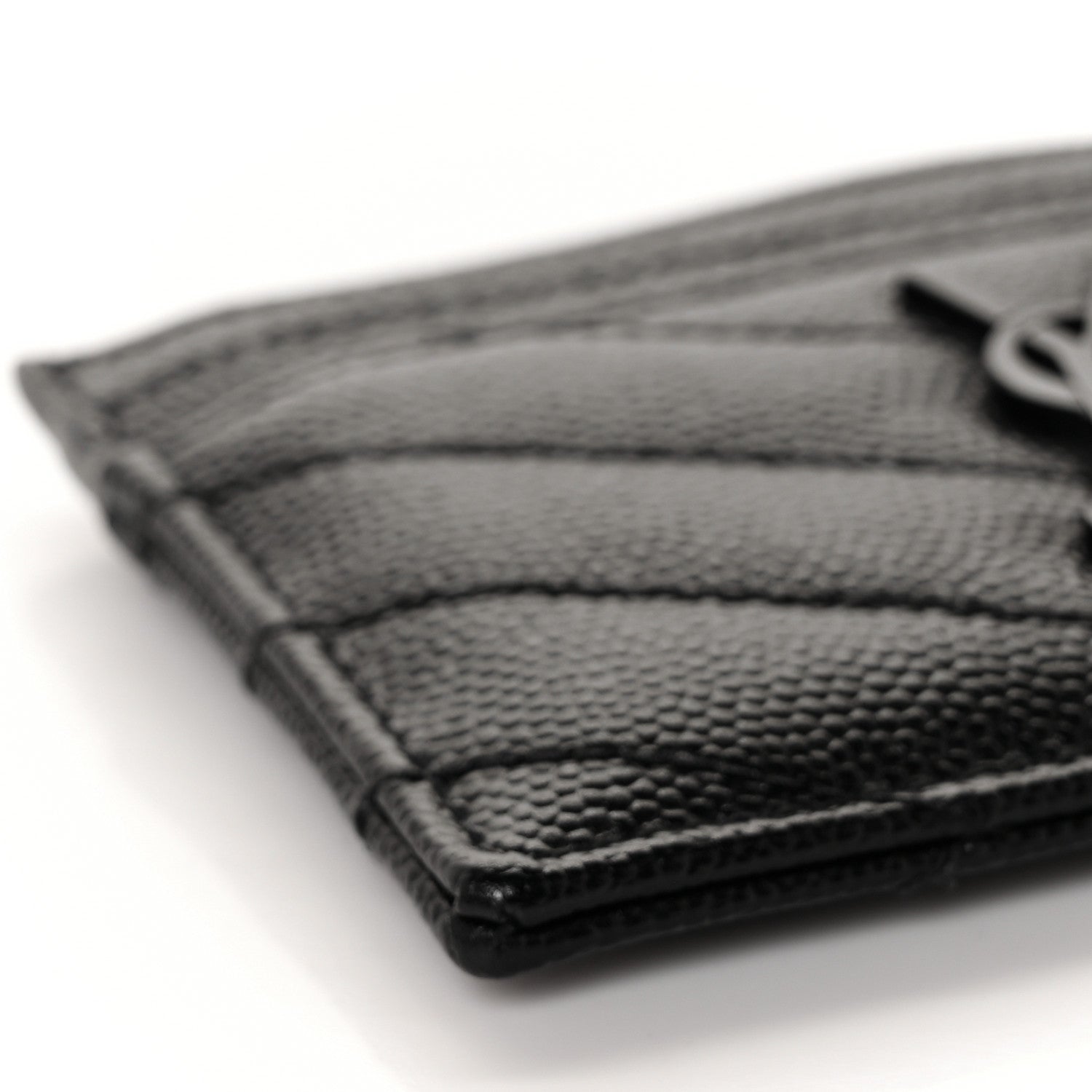 Saint Laurent Grain De Poudre Matelasse Chevron Monogram Credit Card Case Black 8 of 10