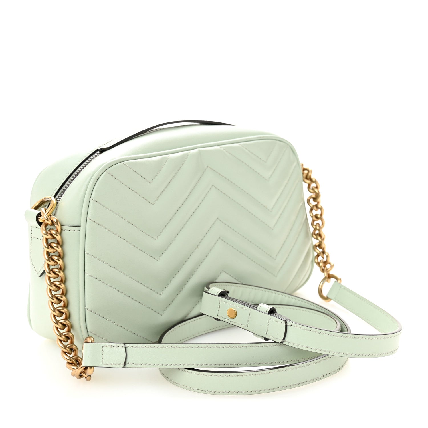 Gucci Calfskin Matelasse Small GG Marmont Chain Shoulder Bag Salvy Green 3 of 12