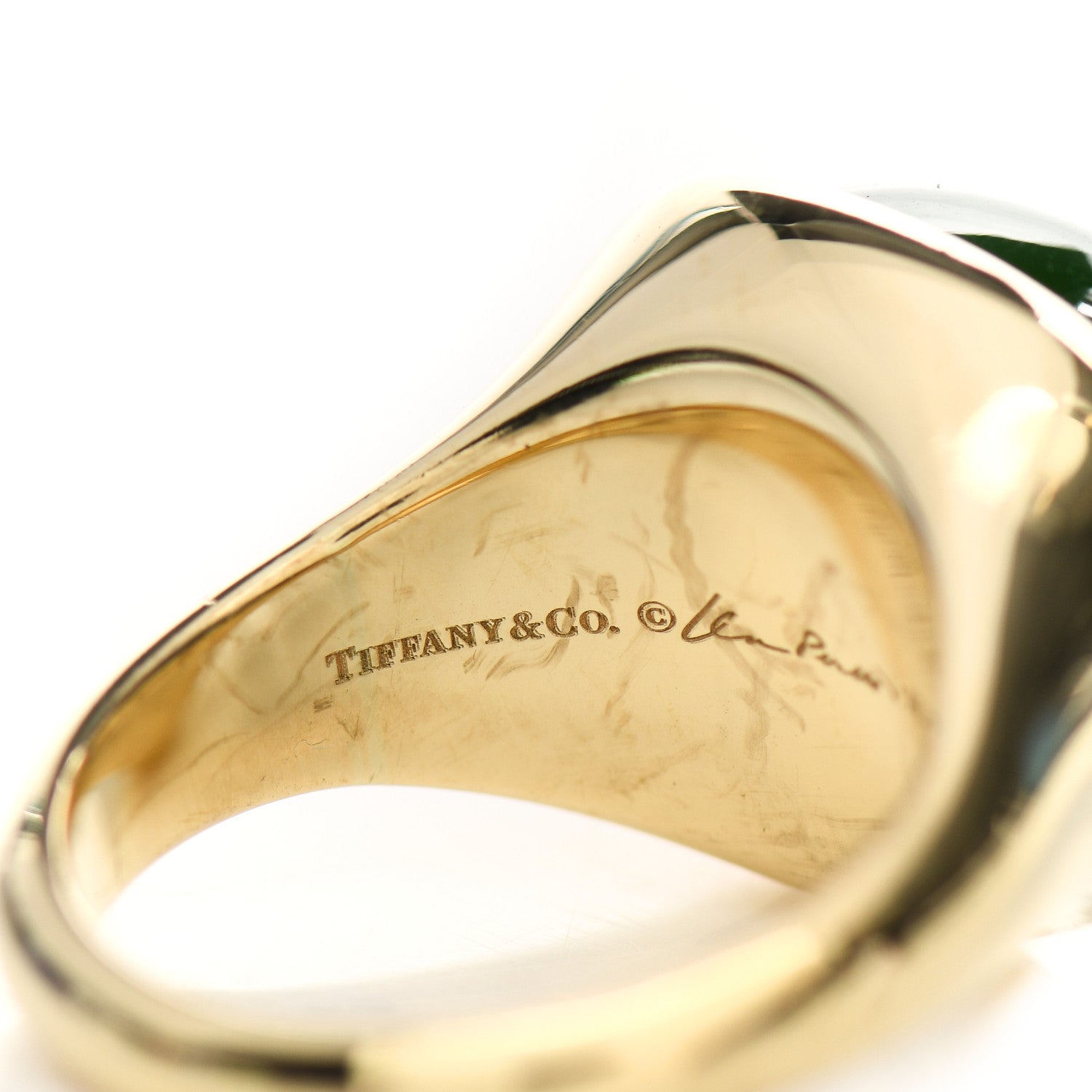 Tiffany 18K Yellow Gold Green Jade 15mm Elsa Peretti Cabochon Ring 54 7 5 of 7