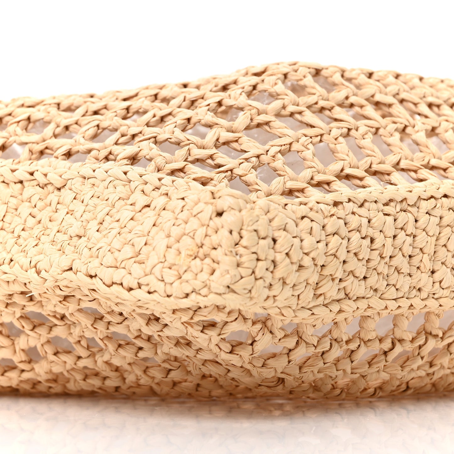 Yarn Raffia Effect Crochet Logo Embroidered Tote Bag Naturale