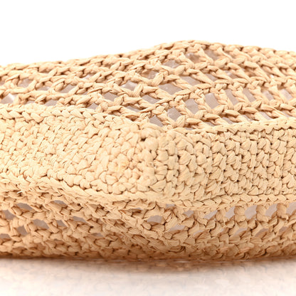 Prada Yarn Raffia Effect Crochet Logo Embroidered Tote Bag Naturale 8 of 9