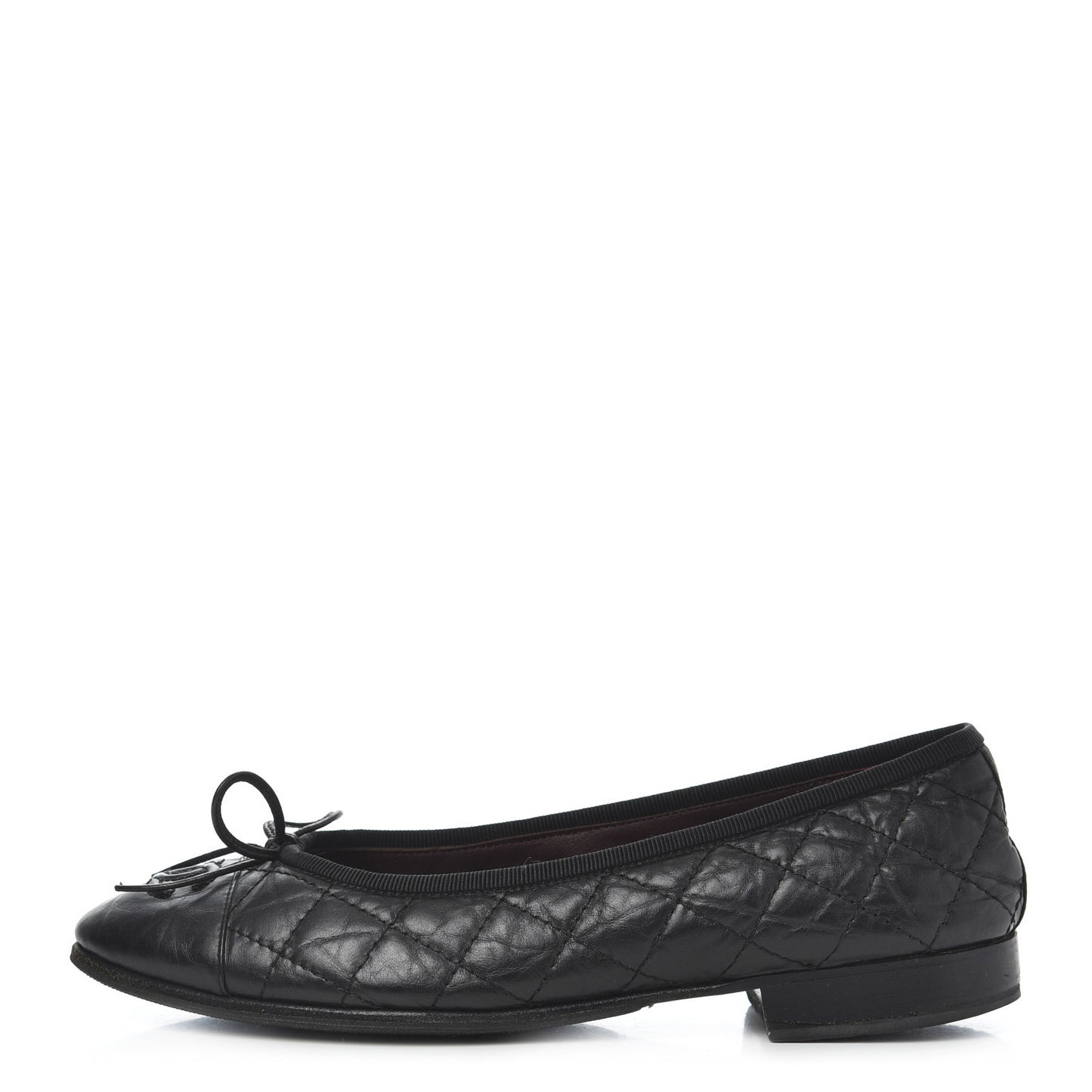 Aged Calfskin Quilted CC Cap Toe Ballerina Flats 36 Black