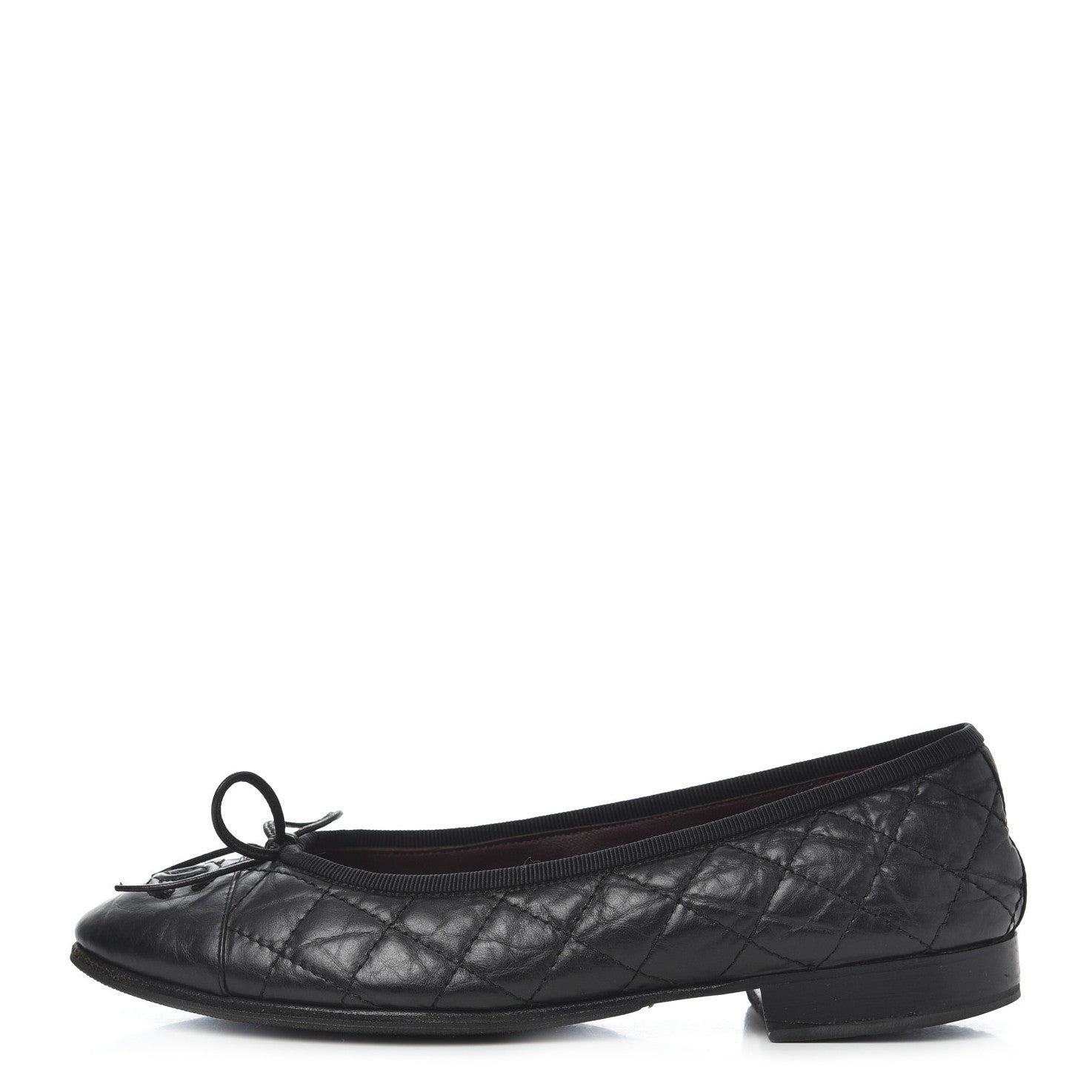 Chanel Aged Calfskin Quilted CC Cap Toe Ballerina Flats 36 Black 1 of 23