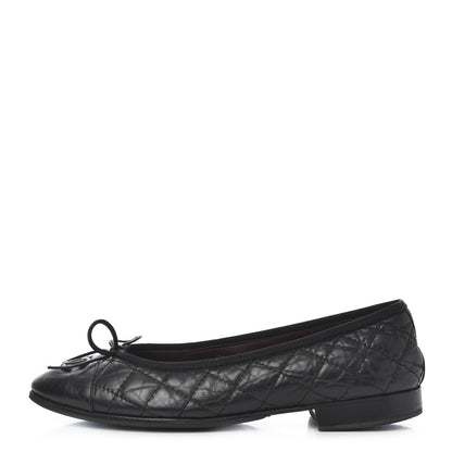 Chanel Aged Calfskin Quilted CC Cap Toe Ballerina Flats 36 Black 1 of 23