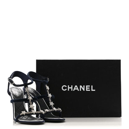 Chanel Velvet Crystal Star Ankle Strap Sandals 37.5 Dark Navy 12 of 12