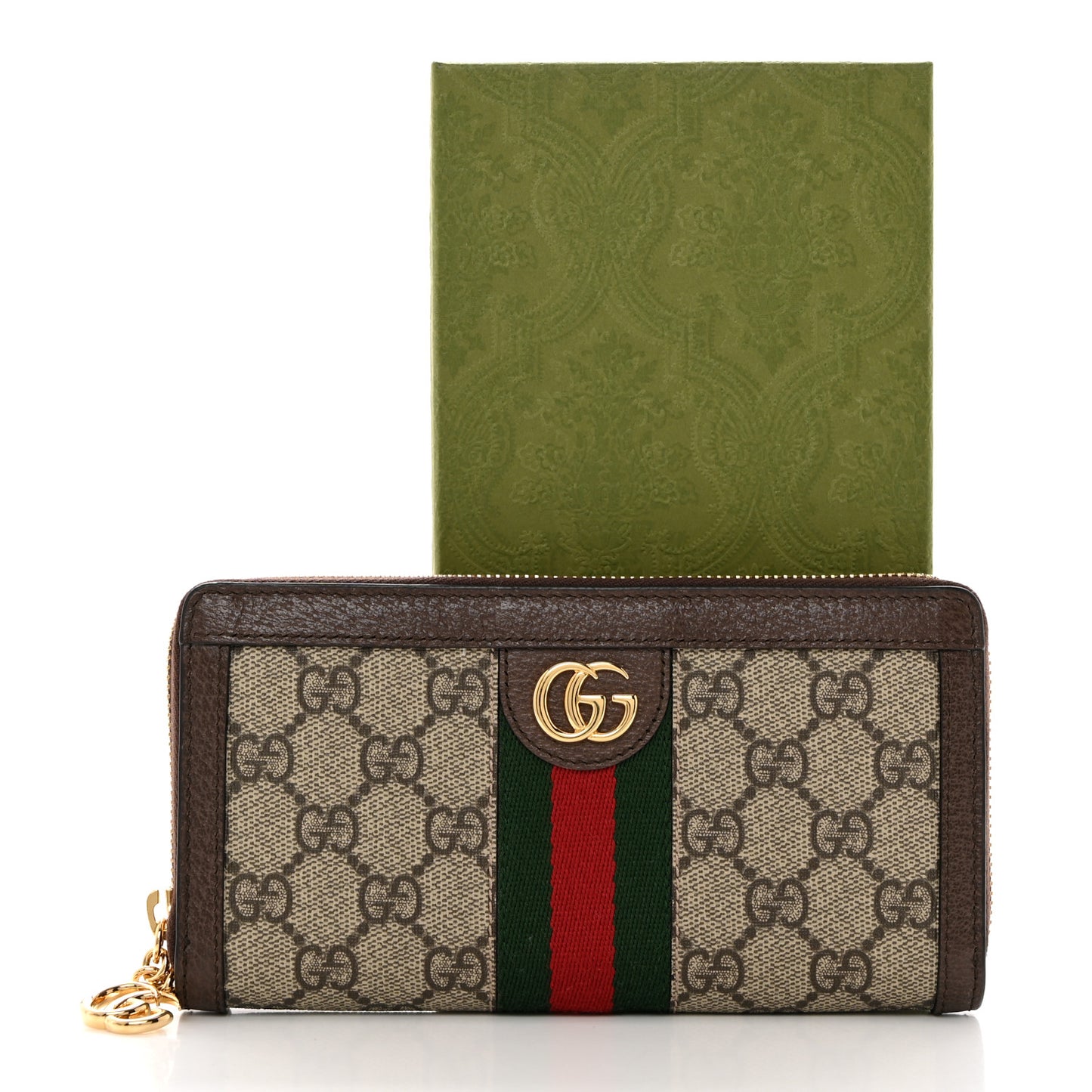 GG Supreme Monogram Web Ophidia Zip Around Wallet Brown