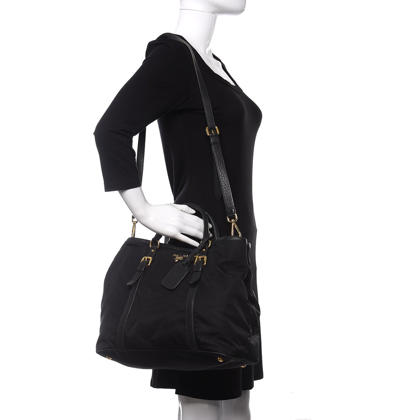 Tessuto Nylon Vitello Daino Tote Black