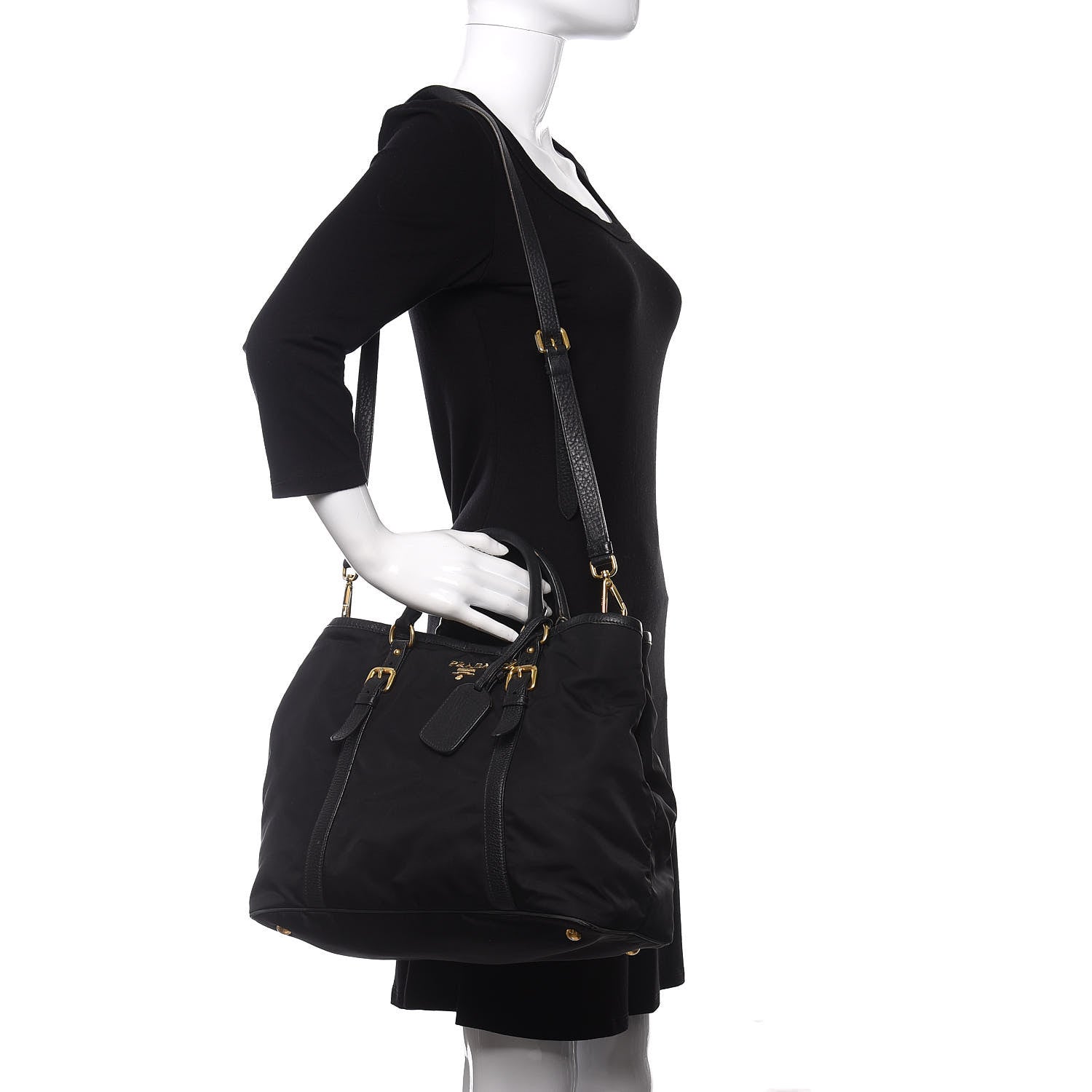 Prada Tessuto Nylon Vitello Daino Tote Black 2 of 9
