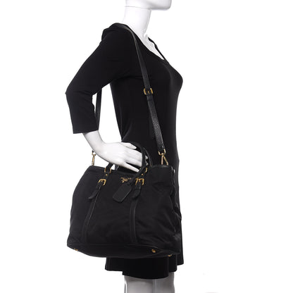 Prada Tessuto Nylon Vitello Daino Tote Black 2 of 9