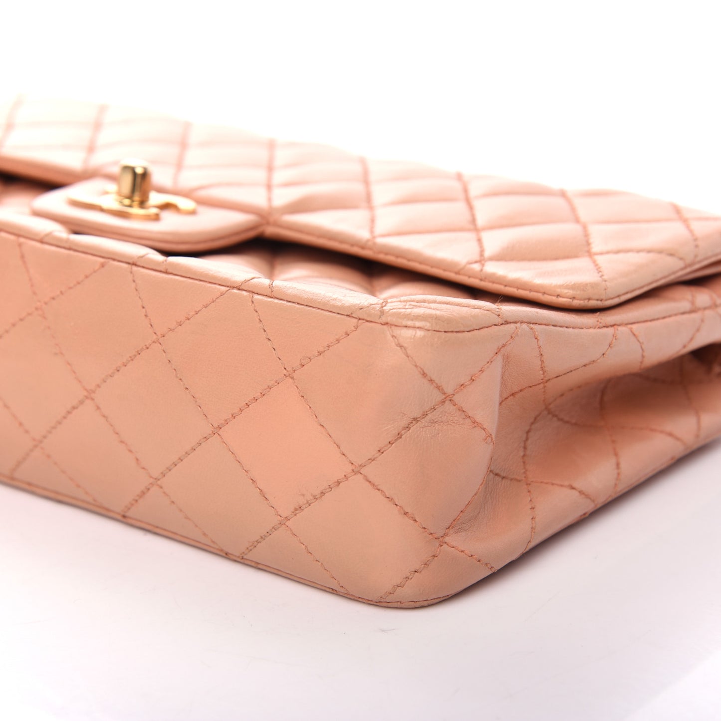 Lambskin Quilted Medium Double Flap Light Pink