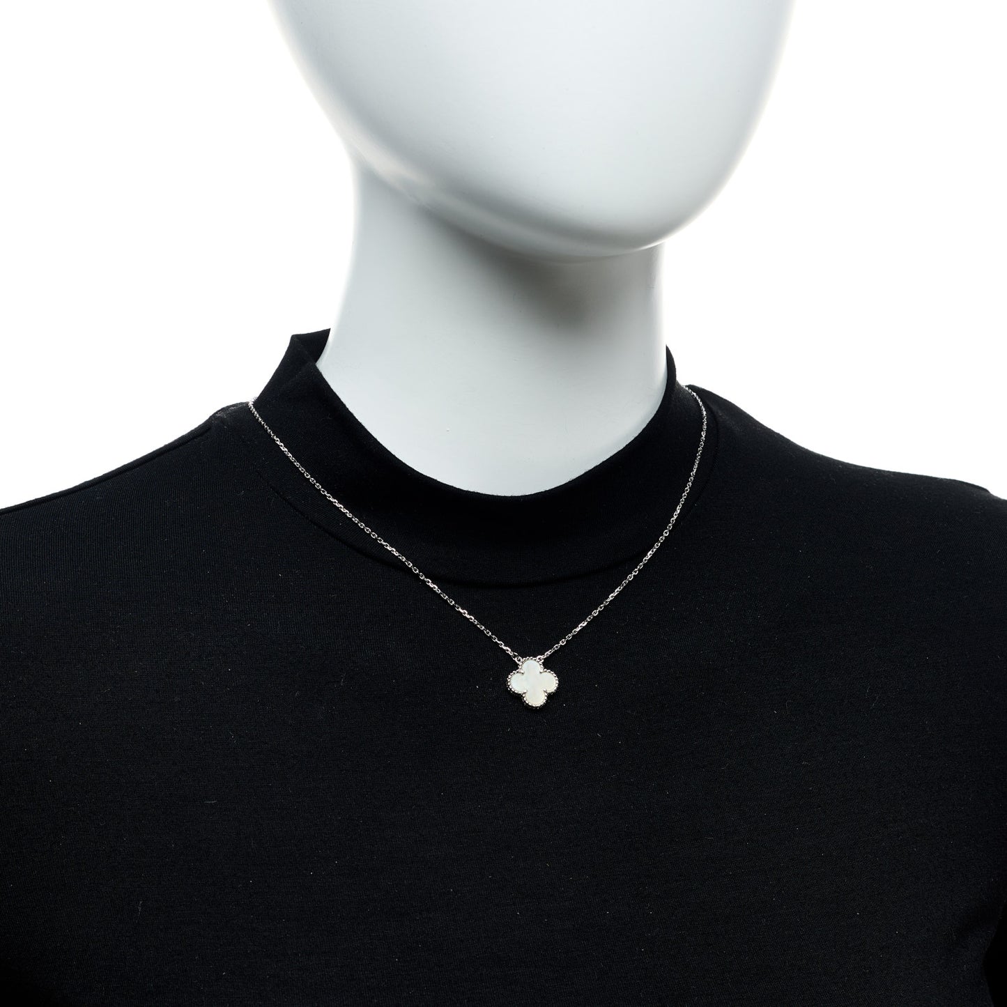 18K White Gold Mother Of Pearl Vintage Alhambra Pendant Necklace