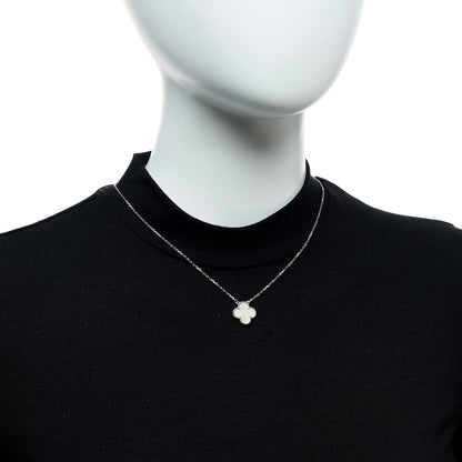Van Cleef & Arpels 18K White Gold Mother Of Pearl Vintage Alhambra Pendant Necklace 2 of 5