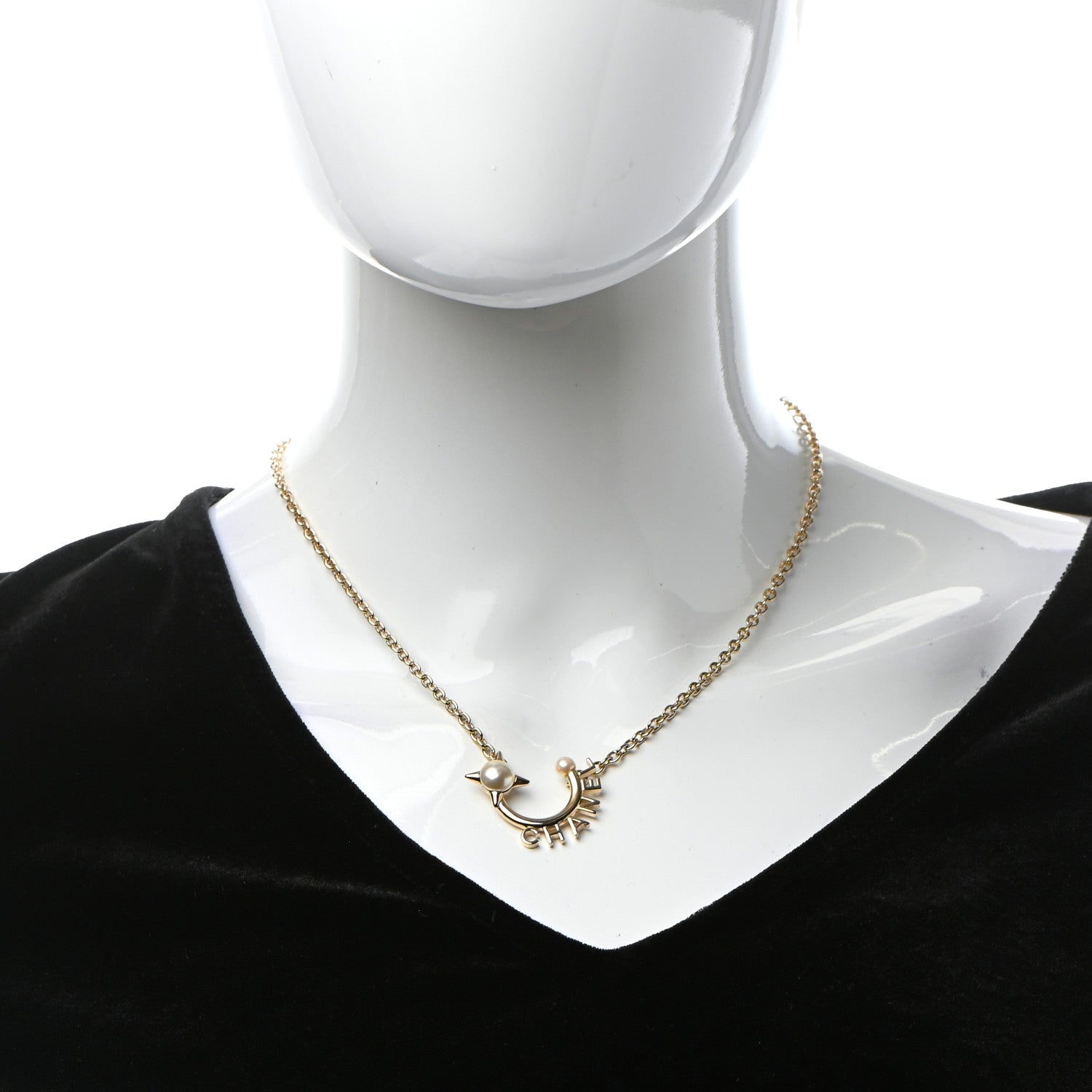 Chanel Pearl Logo Necklace Gold 2 of 6