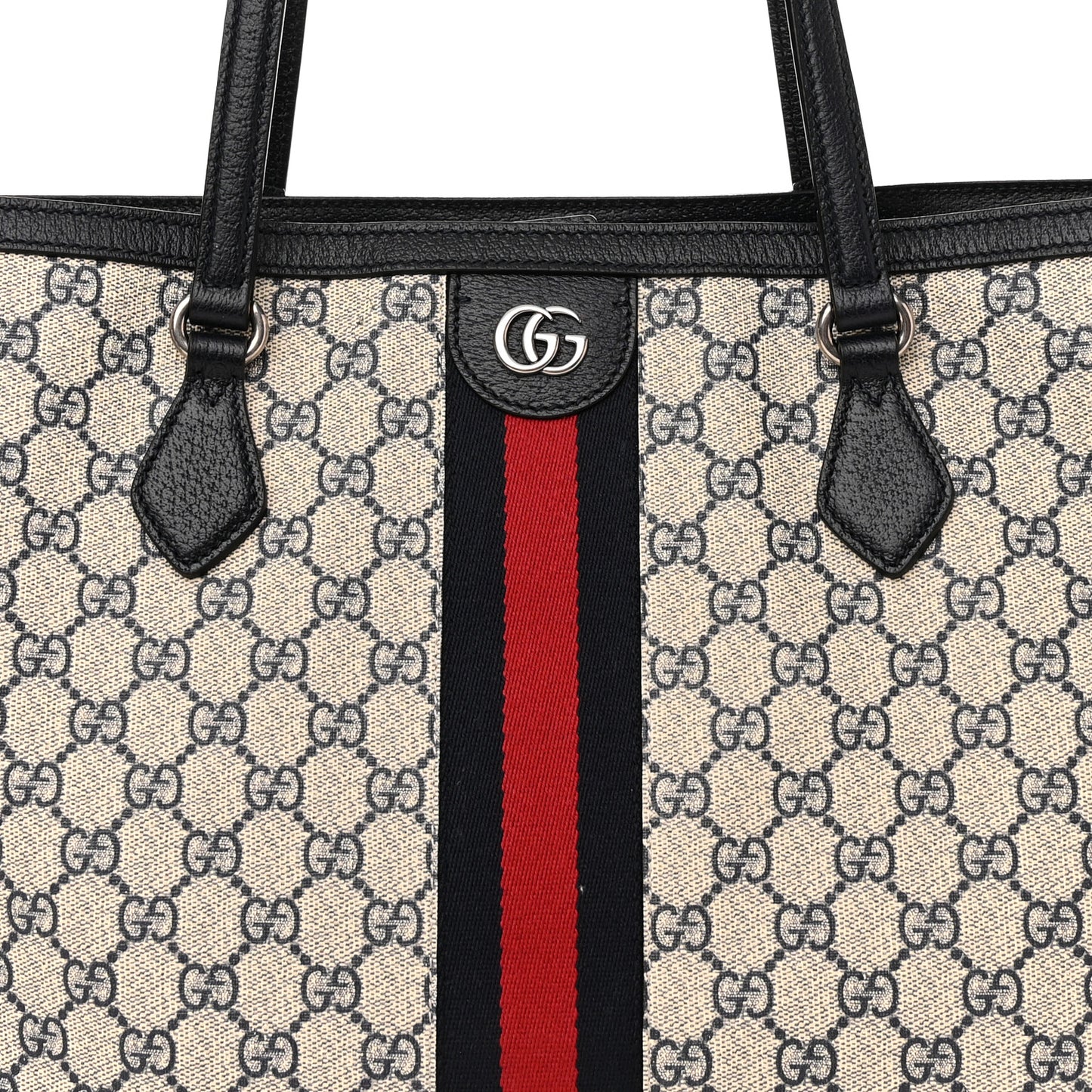 GG Supreme Monogram Textured Calfskin Web Medium Ophidia Shopping Tote Beige Blue