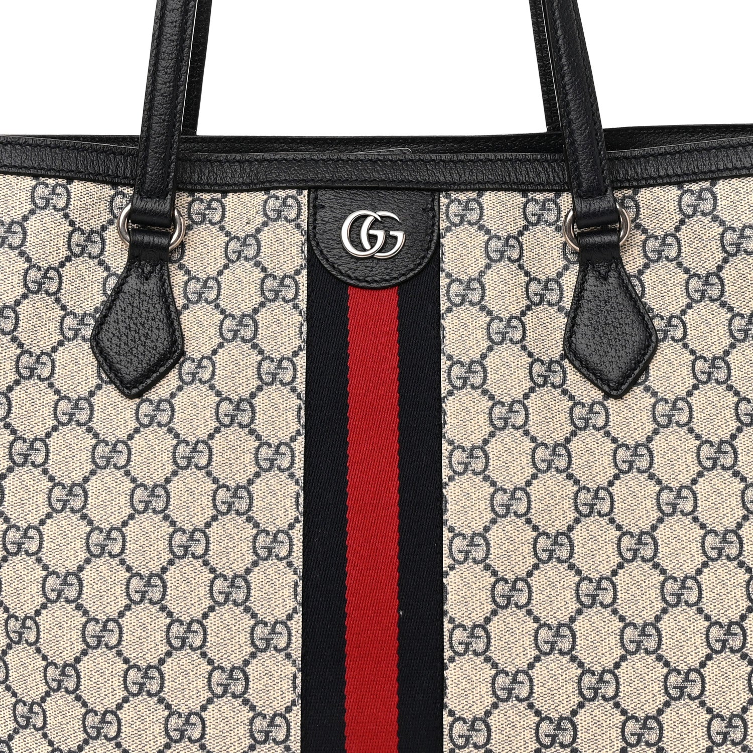 Gucci GG Supreme Monogram Textured Calfskin Web Medium Ophidia Shopping Tote Beige Blue 8 of 10