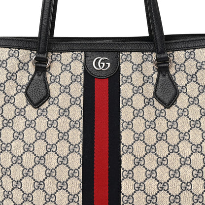 Gucci GG Supreme Monogram Textured Calfskin Web Medium Ophidia Shopping Tote Beige Blue 8 of 10